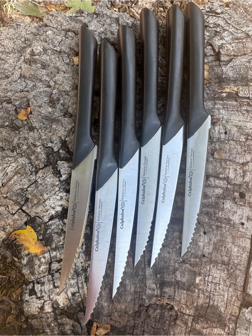 Calphalon Knife Block with 6 Katana Steak Knives, Scissors & Sharpener